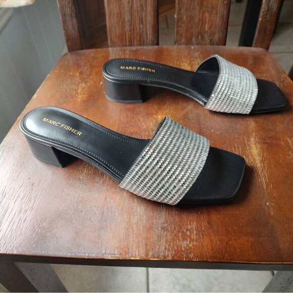 Marc Fisher Black and Silver Rhinstone Slide Heels Size 9.5 - Picture 3 of 7